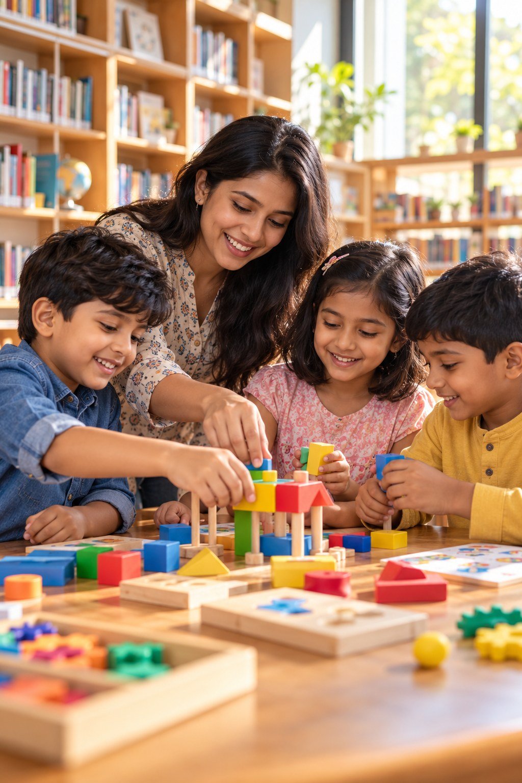 Illustrative after-school learning activity with an educator and children